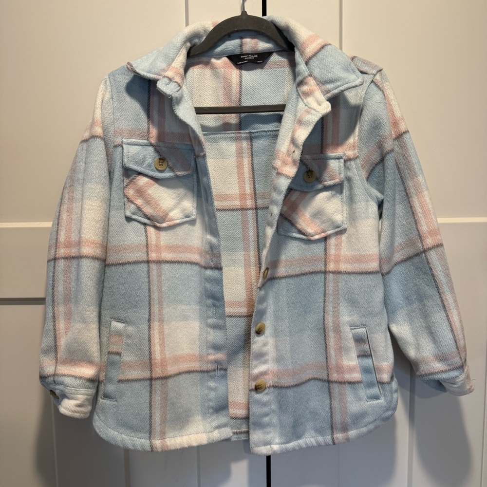 Kids Plaid Shacket Jacket in Blue and Pink Large
